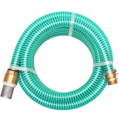 Image of &#039;vidaXL Suction Hose Kit with Brass Connectors, 7m Length, 25mm Inner Diameter, Green, Suitable for Domestic Waterworks and Garden Pumps