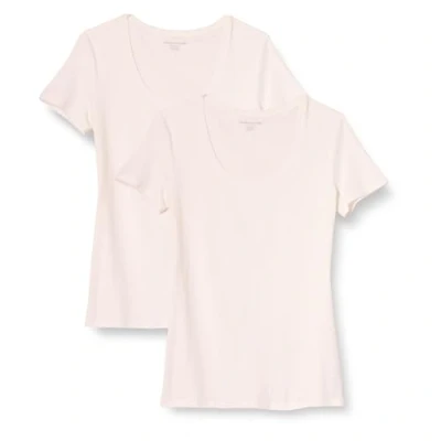 Image of Amazon Essentials Women&#039;s Classic Fit Short Sleeve Scoop Neck T Shirt (Available in Plus Size), Pack of 2, White, L