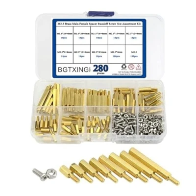 Image of BGTXINGI 280pcs M2.5 Brass Male Female/Female Female Spacer Standoff Screw Nut Assortment Kit and stainless steel Set (Brass M2.5)