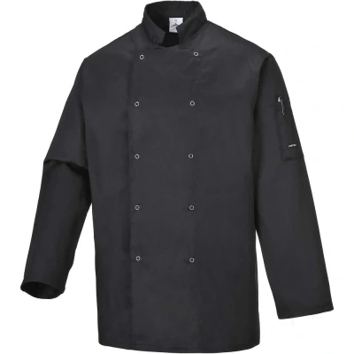 Image of Portwest Suffolk Chefs Jacket L/S, Size: XS, Colour: Black, C833BKRXS