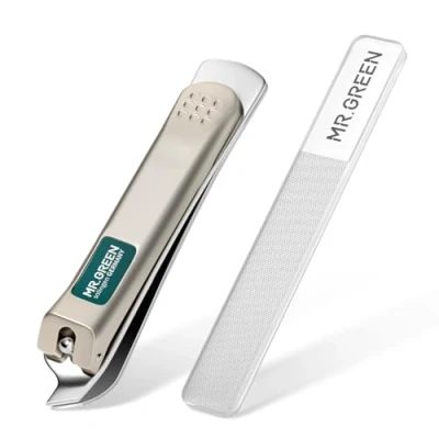 Image of MR.GREEN Slanted Edge Nail Cutting Clippers Cuticle Nippers Tool Stainless Steel Dead Skin Oblique Tip Trimmer Manicure Scissors (Mr 1110+Glass File)