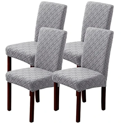 Image of LANSHENG Dining Chair Covers, Stretch Covers for Chairs 4, Removable Washable Seat Slipcovers Room, Kitchen (Set of Light Grey)