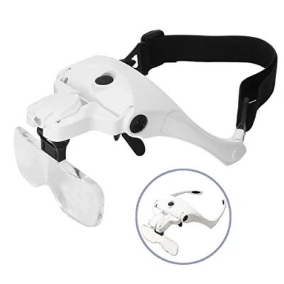 Image of Head Mount Magnifier, Bysameyee Lighted Magnifying Headband Glass Loupe Visor with 2 LED Light for Close Work, Jewelry Watch Repair, Arts &amp; Crafts, Reading Aid (Rechargeable)