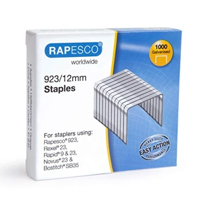 Image of Rapesco 1238 923/12 mm Galvanised Staples, Type 23, Box of 1000