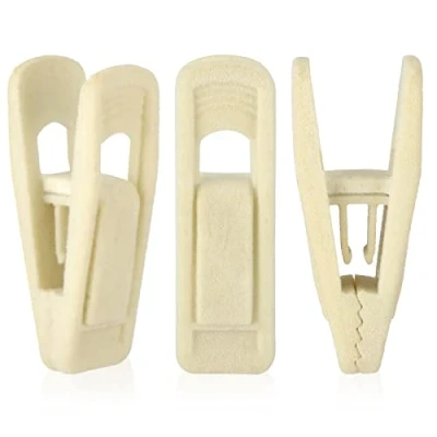 Image of Tinfol Velvet Hangers Clips, 24 Pack Beige Pants Clothes Hanger Clip, Strong Finger Flocked Clips Perfect for Use with Slim line
