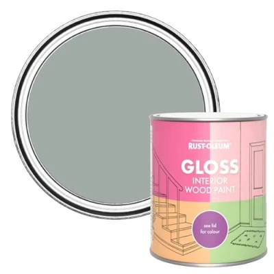 Image of Rust Oleum Grey Interior Wood Paint in Gloss Finish Pitch 750ml