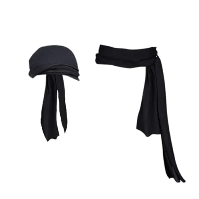 Image of HugeDE Pirate Costume Set Head Scarf Waist Sash Belt Bandana Headband Wrap Cosplay Accessories for Adults Black