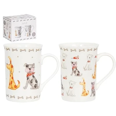Image of Lesser &amp; Pavey Faithful Friends Dog Mugs Set of 2 Ceramic Coffee for Home or Work Premium Design All Occasions Lovely Tea, Hot Drinks