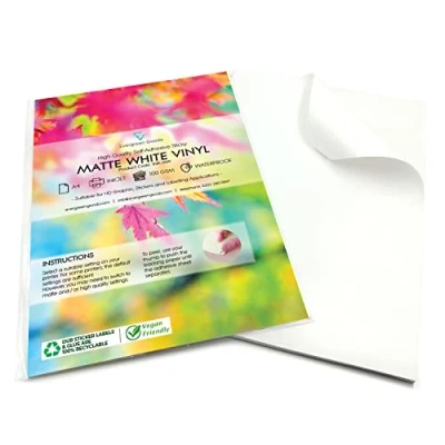 Image of Evergreen Goods Matte White Vinyl Sticker Label 20 A4 Sheets, Waterproof, Printable Self Adhesive, Compatible with Cricut &amp; Silhouette
