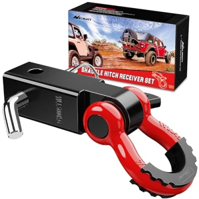 Image of Nilight Shackle Hitch Receiver 2Inch 45000 LBs Breaking Strength 3/4&quot; D Ring w/Trailer Pin Heavy Duty Solid Recovery Towing Kit for Trucks Jeeps Off Road