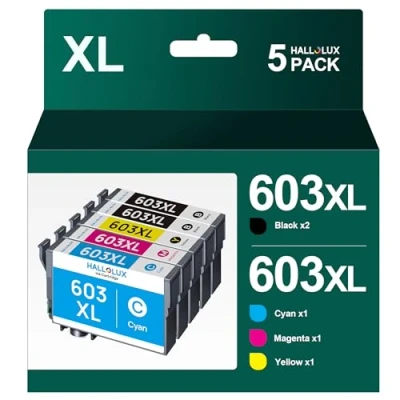 Image of HALLOLUX 603 XL Ink Compatible for Epson 603XL Workforce WF 2810dwf 2830dwf 2835dwf 2850dwf XP 3100 4100 2100 2105 3105 4105 Multifunction printer(Black Cyan Magenta Yellow, 5 Pack)