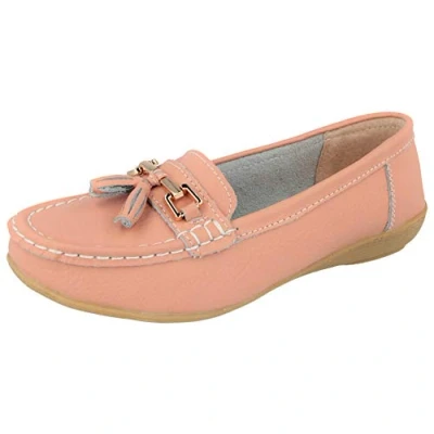 Image of Jo &amp; Joe Ladies Leather Loafer Shoes Plimsole Pumps Womens Flat Blush Size UK 4 EU 37
