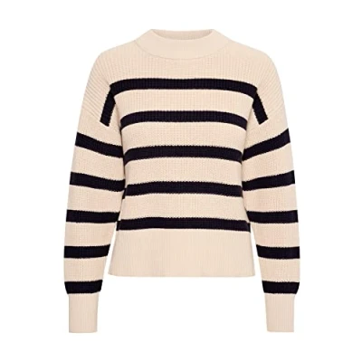 Image of PART TWO Women&#039;s RetaPW PU Relaxed fit Long Sleeve Pullover, Dark Navy Stribe, XL