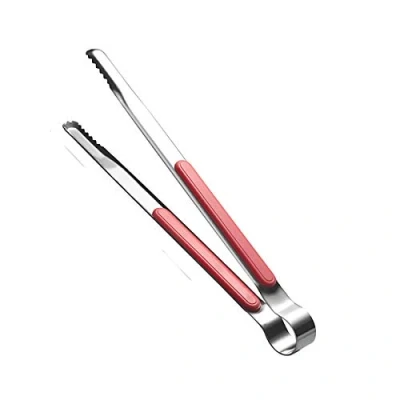 Image of Stainless Steel Kitchen Tongs Cooking Utensils Barbecue Baking Ice Salad Serving with Non Slip Easy Grip Handle (Pink)