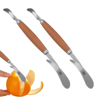 Image of 2 PCS Grapefruit Knife, Citrus Orange Peeler Tool Curved Cutter Stainless Steel with Serrated Edge Fruit Carving Tools for Kiwi, Mango,