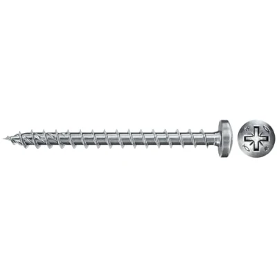 Image of fischer 670246 FPF Power Fast II 4.0 x 40mm Chipboard Wood Screws, Pan Head with Phillips, Fully Threaded, Galvanised Blue Passivated, Box of 200