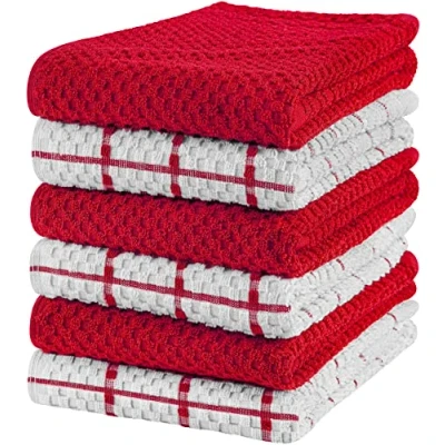 Image of Utopia Towels 6 Kitchen Set 38 x 64 cm 100% Ring Spun Cotton Super Soft and Absorbent Dish Towels, Tea Bar (Red)