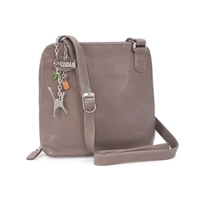 Image of Catwalk Collection Handbags Women&#039;s Medium Leather Cross Body Bag Shoulder With Long Adjustable Strap ELEANOR Grey