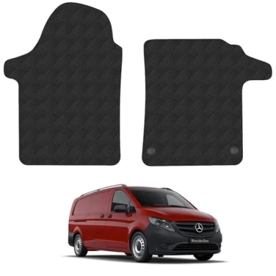 Image of 5mm Rubber Floor Mats for the Mercedes Vito (2014+) UK Models Custom Van Accessory Tailored fit Heavy Duty, Waterproof &amp; Anti Slip Work with Clips