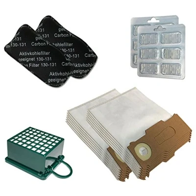 Image of Economy Set 12 Microfleece Vacuum Cleaner Bags + Fragrance Stones 2 Hepa Filters Carbon Suitable for Vorwerk Kobold VK 130 131 SC VK130, VK131 FP with Special Fleece