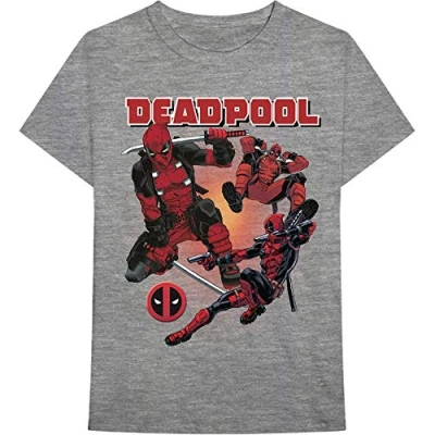Image of Marvel Deadpool T Shirt Fight Collage Logo Official Mens Grey Size XL
