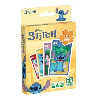 Image of Shuffle 4 in 1 Stitch Card Game 7 Families, Battle, Memo and Action Disney Lilo &amp; for Kids, Family Friends Ages 4+ 2 Players