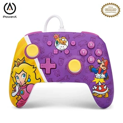 Image of PowerA Enhanced Wired Controller for Nintendo Switch and Oled Model, Advance Gaming Buttons, 3.5mm Stereo Jack Anti Friction Rings, Officially Licensed: Princess Peach Battle