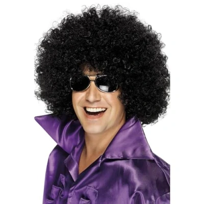 Image of Smiffys Afro Wig, Mega Huge, Black , 1970&#039;s Disco Fancy Dress, Adult Dress Up Wigs