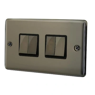 Image of ASAB 4 Gang 2 Way 10A Plate Switch PGM 33544 Black Nickel Design Easy Installation with Fixing Screws Smooth Edges Sleek finish Standard UK Power Excellent Electrical Conductivity