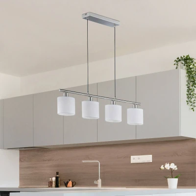 Image of Reality Leuchten Tommy R30334001 Pendant Light Matte Nickel Fabric Shade White