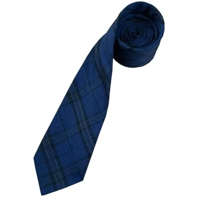 Image of Men&#039;s Dark Blue &amp; Brown Tartan Check Wool Neck Tie