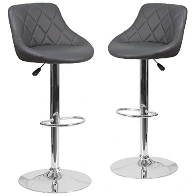 Image of Flash Furniture Caldwell 2 Pk. Contemporary Gray Vinyl Bucket Seat Adjustable Height Barstool with Chrome Base