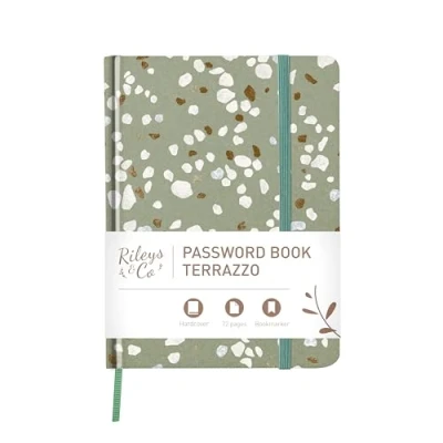 Image of Rileys &amp; Co. Terrazzo Elegance Password Book Alphabetical Tabs, Organizer, Secure Internet Website Login Keeper, Username Storage Stylish and Durable (Green, 20.3 x 15.2 cm)