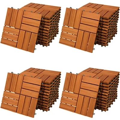Image of CASARIA® 44x Wooden Acacia Mosaic Decking Tiles 30x30cm Cuttable Interlocking System Drainage Garden Patio Click Lock in Flooring Deck FSC Certified Wood 44