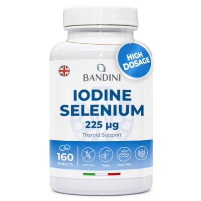 Image of Bandini® Iodine 225 mcg + Selenium 100 160 Tablets High Absorption and Dosage Dietary Supplement of Potassium Iodide KI Methionine Vegan, No GMO Made in Italy
