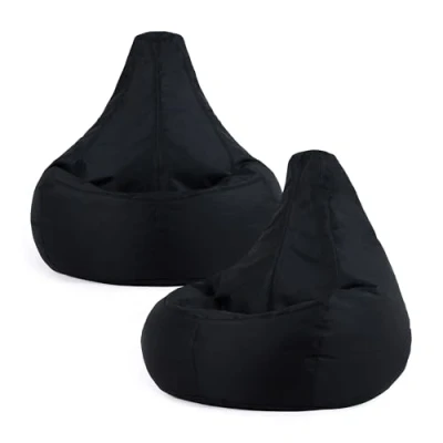 Image of Bean Bag Bazaar Dalton Outdoor Gaming Chair, Black, Set of 2, Water Resistant Fabric, Recliner Large Beanbag with Filling Included, Seating, Garden Furniture