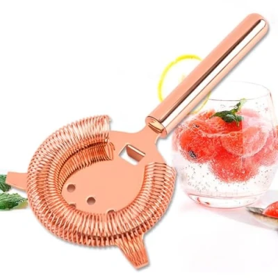 Image of Bar Copper Plated Hawthorn Strainer Stainless Steel 2 Prong Cocktail Drink Strainers Beverage Filtering Tool (Rose Gold)