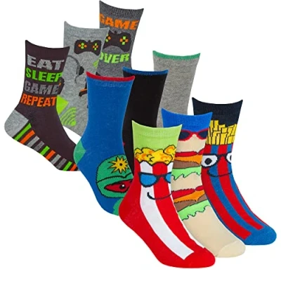 Image of Metzuyan Boys Novelty Cotton Rich Socks 9 Pairs Funky Characters Fires Tomato Game 12