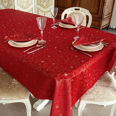 Image of BGEUROPE Anti Stain Tablecloth Ref. Christmas Stars Red and Silver (150cm x 400cm)