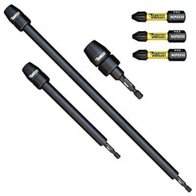 Image of 6 Piece SabreCut SCRK6 65mm 152mm and 305mm Professional Impact Bit Holders with 3 x 32mm Magnetic PZ2 Screwdriver Bits Compatible Dewalt, Milwaukee, Makita, Bosch Others