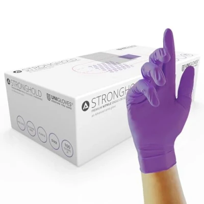 Image of Unigloves Select Black Nitrile GT0033 Single Use Examination Multipurpose, Powder Free Disposable Gloves, Optimised for Tattoo/Piercing and Beauty, Box of 100 Black, Medium