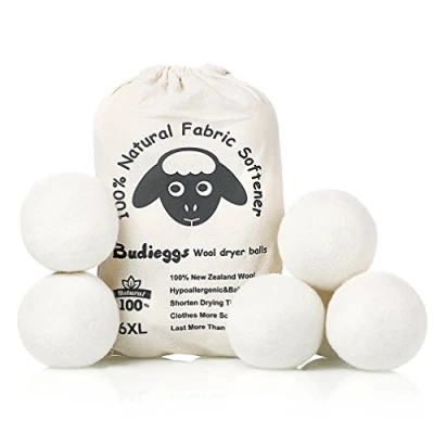 Image of Budieggs Wool Dryer Balls Organic XL 6 Pack, 100% New Zealand Chemical Free Fabric Softener for 1000+ Loads, Baby Safe &amp; Hypoallergenic, Reduce Wrinkles Shorten Drying Time Naturally
