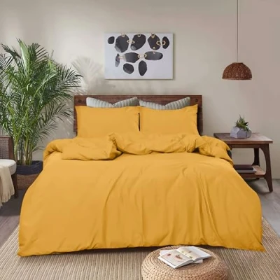 Image of REHAN &amp; CO Single Duvet Cover Sets Soft Brushed Microfiber Bedding Plain Quilt With Pillow Cases (Ochre)