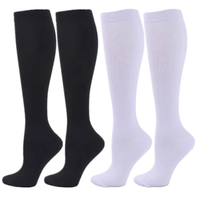 Image of Zingso Compression Socks for Women Men, 2 Pairs 20 25mmHg Knee High Stockings Sport, Athletic, Edema, Diabetic, Varicose Veins, Travel, Pregnancy, Nursing (S/M, Black White)