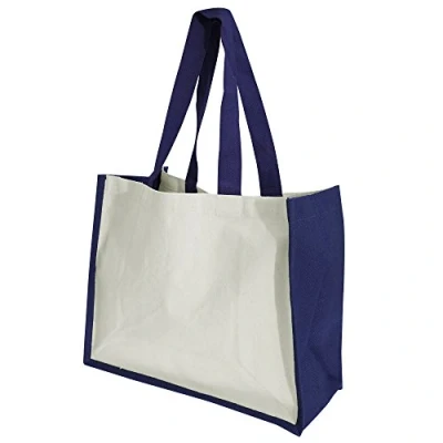 Image of Westford Mill W422 Classic Jute Shopper Eco Friendly Reusable Tote Bag Navy