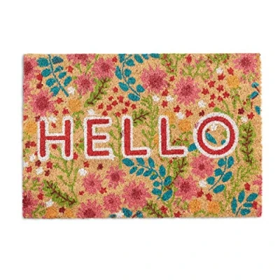 Image of Coconut Fibre hello Doormat 40 x 60 cm Coir Welcome Mat with No Slip Rubber pvc Underside, Colourful Relaxdays