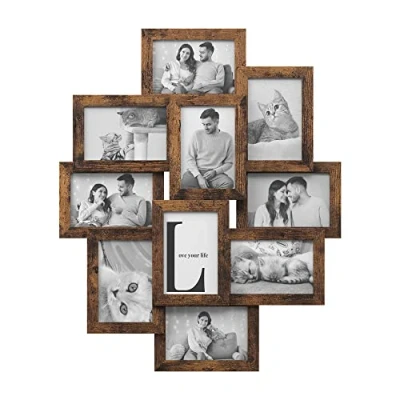 Image of SONGMICS Collage Picture Frames, 10 Frames for 4x6 Photos, Photo Wall, Multi Wall Decor, Rustic Brown RPF020X01