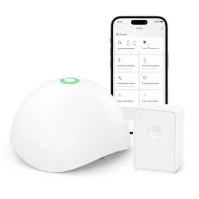 Image of meross Water Leak Detector, Smart Alarm with Hub, App Alert, Replaceable Batteries, Wireless Flood Sensor, Interlinked, Apple HomeKit Supported, IP67, for Kitchen Bathroom Basement Garage
