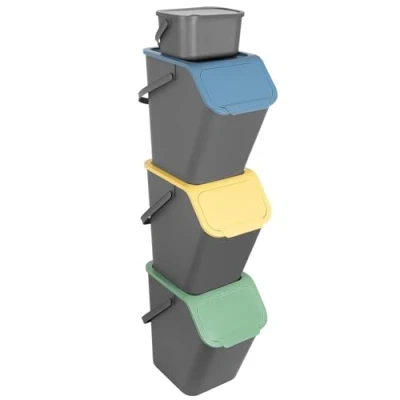 Image of Go Practic Kitchen Bin Set With Food Waste Caddy 4 Pieces Recycling Bins For Click Lid 25 L