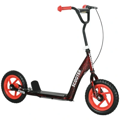 Image of AIYAPLAY Kids Scooter, Big Wheel Kick Scooter with Adjustable Height Handlebar, Non slip Footplate, Rear Brake, Kickstand, for 6 12 Years Old, Red